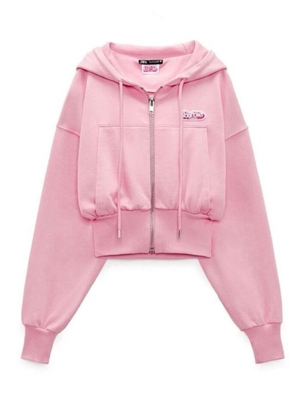 ZARA BARBIE THE MOVIE PINK SWEATSHIRT CROPPED FULL ZIP HOODIE SIZE Medium